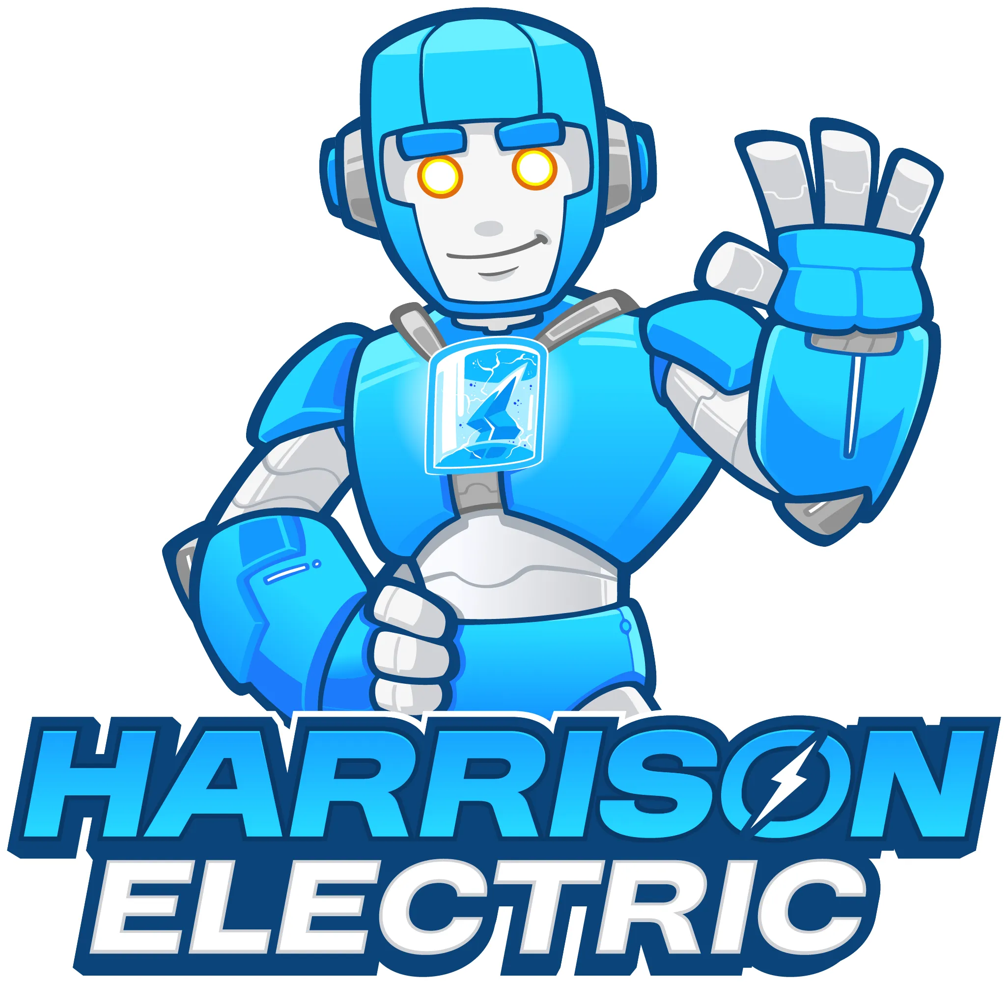 Half lockup with the robot cropped behind the wordmark